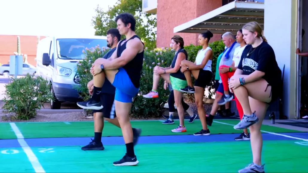 family and friends participating in workout